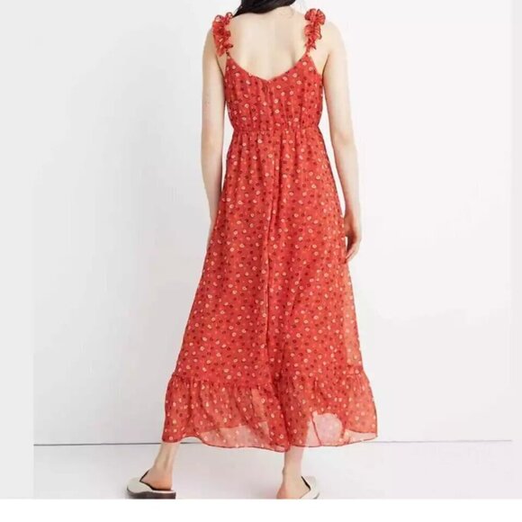 Madewell Ruffle-strap Wrap Dress in Metallic striped Prairie Posies. - Picture 2 of 6